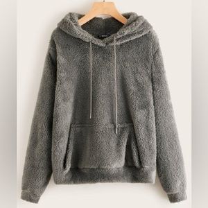 Shein Pouch Pocket Teddy Hoodie